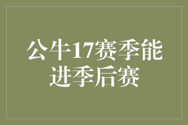 公牛队！公牛17赛季 挑战与希望并存，冲击季后赛的机会来了！